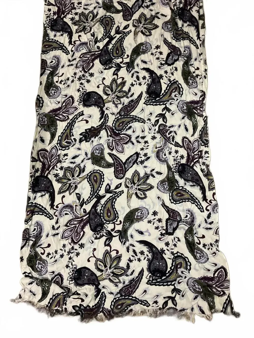 Women's Paisley Print Scarf with Frayed Hem 72” x 29”